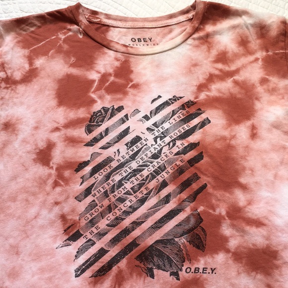 Obey Tie Dye Crop T-Shirt Top Soft Cotton Dusty Rose S - Picture 2 of 11